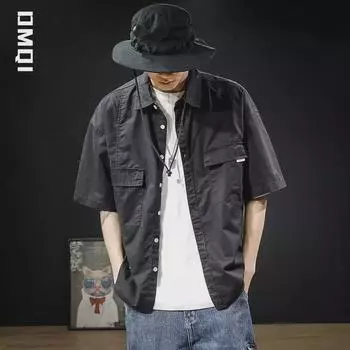 Мужская японская ретро-стираемая рабочая рубашка с коротким рукавом, универсальная и свободная посадка для лета XXXL хаки