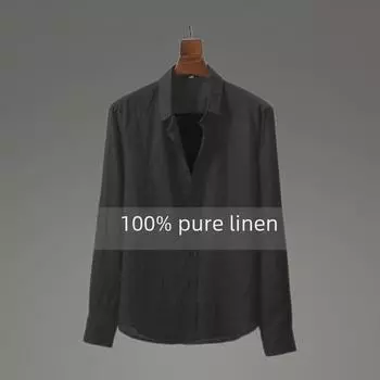 Мужская японская весенняя льняная рубашка свободного кроя - с длинными рукавами, простая повседневная, квадратный воротник XL (115-130 catties)