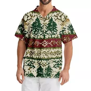 Мужская рабочая блузка с короткими рукавами и v-образным вырезом с принтом, топ с нагрудным карманом L