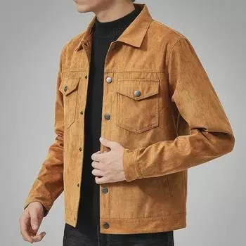 Мужская рабочая куртка из замши армейского зеленого цвета – повседневный стиль с лацканами на весну/осень 2XL армия зеленый