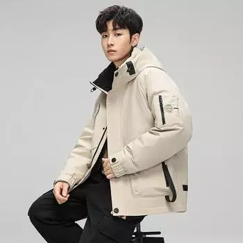 Мужская рабочая куртка-пуховик осень-зима новая мода универсальная теплая короткая куртка для отдыха S чёрный