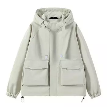 Мужская рабочая куртка, свободная куртка с капюшоном и несколькими карманами, мужская ветровка для занятий спортом на открытом воздухе, ветрозащитная однотонная куртка S