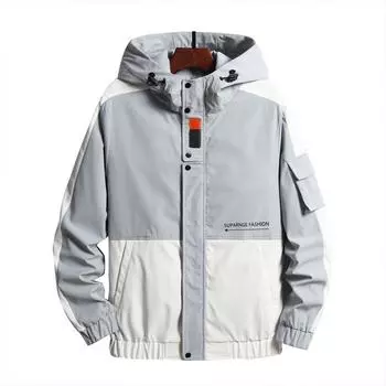 Мужская рабочая куртка весенне-осенняя корейская повседневная по цвету с капюшоном L хаки