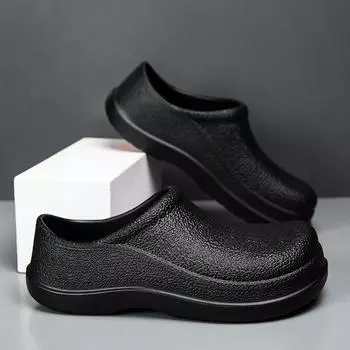 Мужская рабочая обувь для повара, водонепроницаемые маслостойкие кухонные рабочие ботинки для повара, нескользящие непромокаемые ботильоны, мужская защитная обувь для отеля, ресторана 40 чёрный