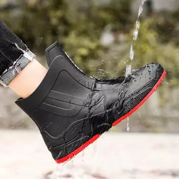 Мужская рабочая обувь для повара, водонепроницаемые маслостойкие кухонные рабочие ботинки для повара, нескользящие непромокаемые ботильоны, мужская защитная обувь для отеля, ресторана 35 красный