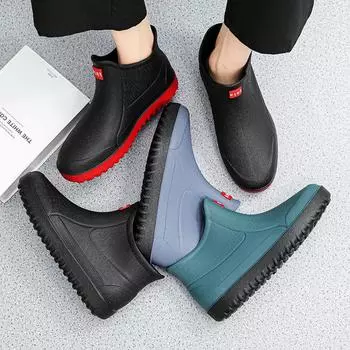 Мужская рабочая обувь для повара, водонепроницаемые маслостойкие кухонные рабочие ботинки для повара, нескользящие непромокаемые ботильоны, мужская защитная обувь для отеля, ресторана 39 чёрный