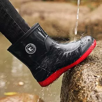 Мужская рабочая обувь для повара, водонепроницаемые маслостойкие кухонные рабочие ботинки для повара, нескользящие непромокаемые ботильоны, мужская защитная обувь для отеля, ресторана 39 чёрный