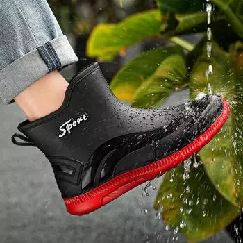 Мужская рабочая обувь для повара, водонепроницаемые маслостойкие кухонные рабочие ботинки для повара, нескользящие непромокаемые ботильоны, мужская защитная обувь для отеля, ресторана 39 чёрный