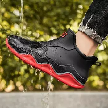 Мужская рабочая обувь для повара, водонепроницаемые маслостойкие кухонные рабочие ботинки для повара, нескользящие непромокаемые ботильоны, мужская защитная обувь для отеля, ресторана 39 чёрный