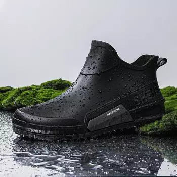 Мужская рабочая обувь для повара, водонепроницаемые маслостойкие кухонные рабочие ботинки для повара, нескользящие непромокаемые ботильоны, мужская защитная обувь для отеля, ресторана 39 чёрный