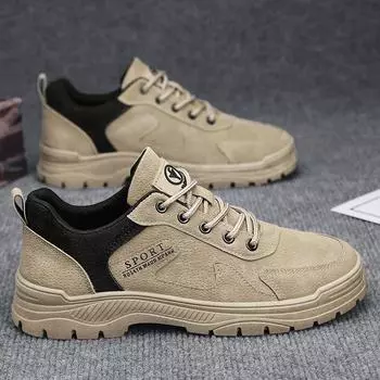 Мужская рабочая обувь по страхованию труда, весна и осень, ретро, водонепроницаемая, нескользящая, спортивная, повседневная обувь, износостойкая, строительная рабочая обувь для мужчин 44 чёрный