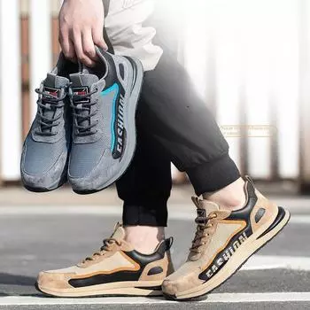 Мужская рабочая обувь, устойчивая к ударам и проколам, мягкая подошва со стальным носком, легкая и нескользящая рабочая обувь 45