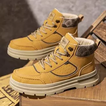 Мужская рабочая обувь в стиле ретро, зимние повседневные ботинки с толстым дном и высоким верхом, нескользящие кожаные ботинки, водонепроницаемые ботинки Chelsea Desert, зимние ботинки, обувь для мужчин 44 хаки