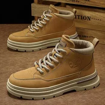 Мужская рабочая обувь в стиле ретро, зимние повседневные ботинки с толстым дном и высоким верхом, нескользящие кожаные ботинки, водонепроницаемые ботинки Chelsea Desert, зимние ботинки, обувь для мужчин 38 чёрный