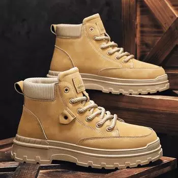 Мужская рабочая обувь в стиле ретро, зимние повседневные ботинки с толстым дном и высоким верхом, нескользящие кожаные ботинки, водонепроницаемые ботинки Chelsea Desert, зимние ботинки, обувь для мужчин 44 чёрный