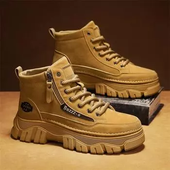 Мужская рабочая обувь в стиле ретро, зимние повседневные ботинки с толстым дном и высоким верхом, кожаные ботинки, водонепроницаемые ботинки «Челси» для пустыни, зимние ботинки, обувь для мужчин 44 чёрный