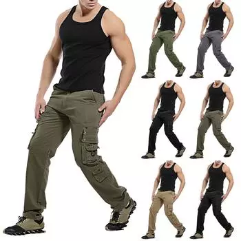 Мужская рабочая одежда для отдыха, повседневные брюки, однотонные комбинезоны с поясом и карманами 38 кофейный