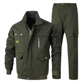 Мужская рабочая одежда из хлопковой смеси с несколькими карманами, комплект из куртки и брюк на весну и осень 165 армия зеленый