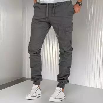 Мужская рабочая одежда, повседневные тканые брюки с множеством карманов и спортивные леггинсы чёрный