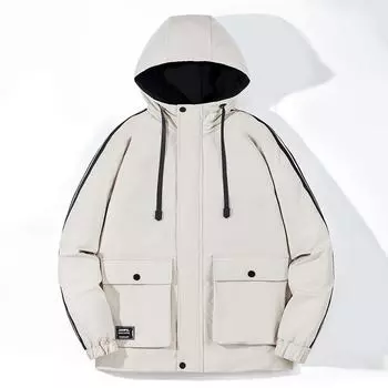 Мужская рабочая одежда Пуховик с капюшоном Два бара Большой карман Серый Утка Пух Модное пальто M чёрный