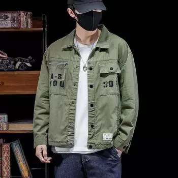 Мужская рабочая одежда рубашки с длинным рукавом хлопковые повседневные свободные красивые универсальные мужские карго стираные большие карманы тканые рубашки куртки XXXL зелёный