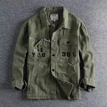 Мужская рабочая одежда, рубашки с длинными рукавами в стиле милитари, хлопковые повседневные свободные красивые универсальные мужские тканые рубашки-карго с большим карманом, куртки XL армия зеленый