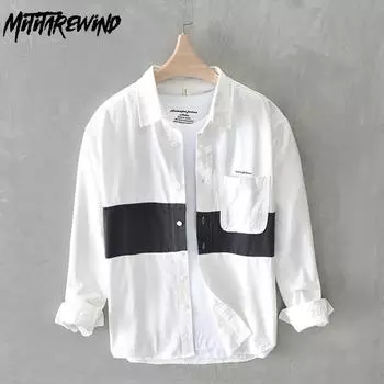 Мужская рабочая одежда в японском стиле, весна/осень, повседневная свободная рубашка с длинным рукавом из чистого хлопка, популярные молодежные рубашки с карманом M белый