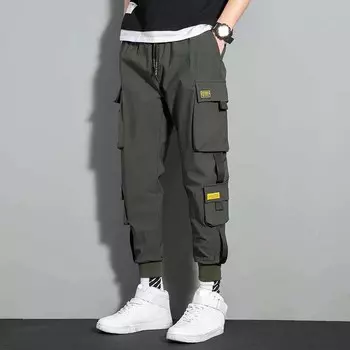 Мужская рабочая одежда весна-лето-осень на все времена года, большие размеры, однотонные брюки на шнурке, повседневные спортивные штаны 5XL