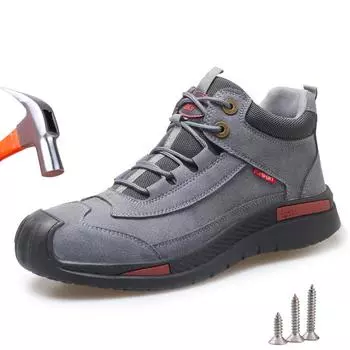 Мужская рабочая защитная обувь Мужская женская противоударная антипрокольная промышленная рабочая обувь Строительные защитные ботинки со стальным носком 37 серый