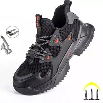 Мужская рабочая защитная обувь, строительные ботинки со стальным носком, кроссовки, дышащая легкая нерушимая промышленная обувь, мужская обувь 35 чёрный