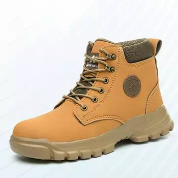 Мужская рабочая защитная обувь Водонепроницаемая, маслостойкая, износостойкая, нескользящая рабочая обувь Обувь со стальным носком Защитная обувь для всех сезонов Рабочие ботинки 39 чёрный