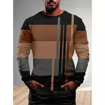 Мужская разноцветная полосатая футболка с длинным рукавом, повседневная и удобная S
