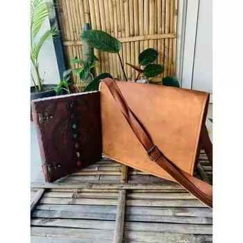 Мужская редкая винтажная сумка для ноутбука из козьей кожи ручной работы ( Бесплатный кожаный ежедневник 7 камней коричневого цвета, размер - 10 x 13 дюймов ) 11 x 9 x 3 in коричневый