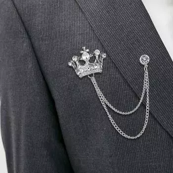 Мужская ретро-брошь в английском стиле в форме короны со стразами и кисточками, украшение для костюма, пальто, украшения на грудь, официальное мероприятие, свадьба, деловые мероприятия, одежда, ювелирные изделия золотистый