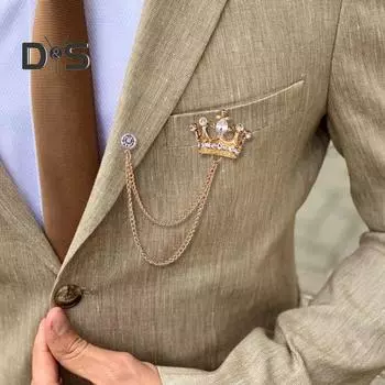 Мужская ретро-брошь в английском стиле в форме короны со стразами и кисточками, украшение для костюма, пальто, украшения на грудь, официальное мероприятие, свадьба, деловые мероприятия, одежда, ювелирные изделия серебряный