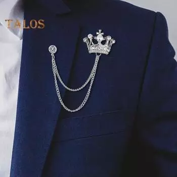 Мужская ретро-брошь в английском стиле в форме короны со стразами и кисточками, украшение для костюма, пальто, украшения на грудь, официальное мероприятие, свадьба, деловые мероприятия, одежда, ювелирные изделия золотистый