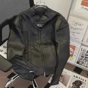 Мужская ретро-куртка из деконструированной кожи с подплечниками 2XL белый