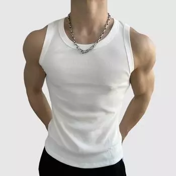 Мужская ретро майка без рукавов из хлопка облегающего кроя - Летняя фитнес ребристая майка XL