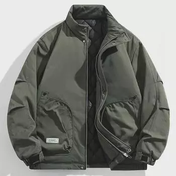 Мужская ретро однотонная зимняя рабочая куртка с воротником-стойкой 3XL хаки