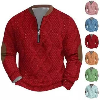 Мужская ретро повседневная толстовка на молнии модный принтованный спортивный пуловер S зелёный