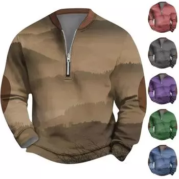 Мужская ретро повседневная толстовка на молнии модный принтованный спортивный пуловер L синий