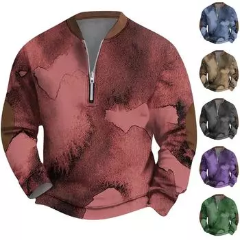 Мужская ретро повседневная толстовка на молнии модный принтованный спортивный пуловер L синий