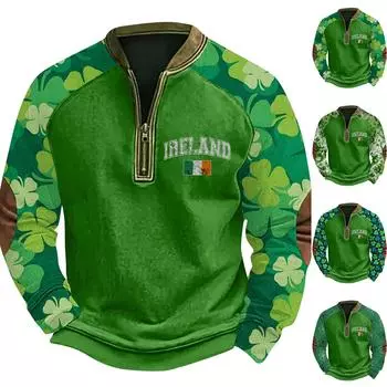 Мужская ретро повседневная толстовка на молнии модный принтованный спортивный пуловер S