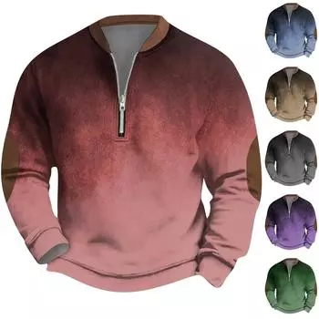 Мужская ретро повседневная толстовка на молнии модный принтованный спортивный пуловер L синий