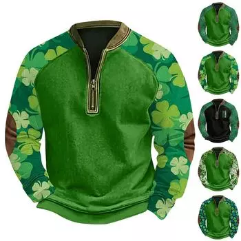 Мужская ретро повседневная толстовка на молнии модный принтованный спортивный пуловер L чёрный