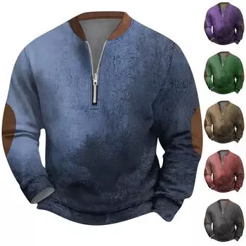 Мужская ретро повседневная толстовка на молнии модный принтованный спортивный пуловер L синий