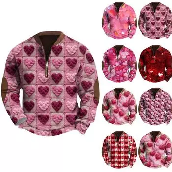 Мужская ретро-повседневная толстовка с принтом ко Дню святого Валентина с 3D-стежкой L