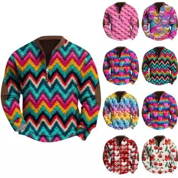 Мужская ретро-повседневная толстовка с принтом ко Дню святого Валентина с 3D-стежкой L циан