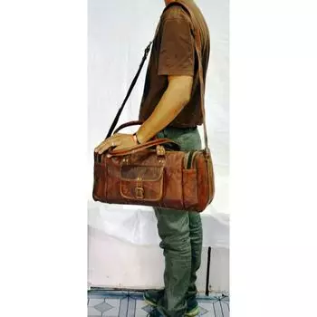 Мужская ретро винтажная коричневая кожаная дорожная сумка Duffle большая спортивная сумка 24 x 11 x 11 in коричневый