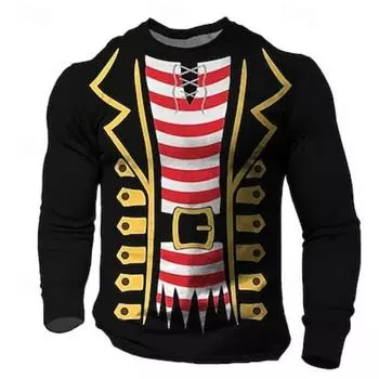 Мужская рождественская футболка с длинным рукавом, 3D-принт, рубашка с круглым вырезом, дизайнерская повседневная праздничная футболка S